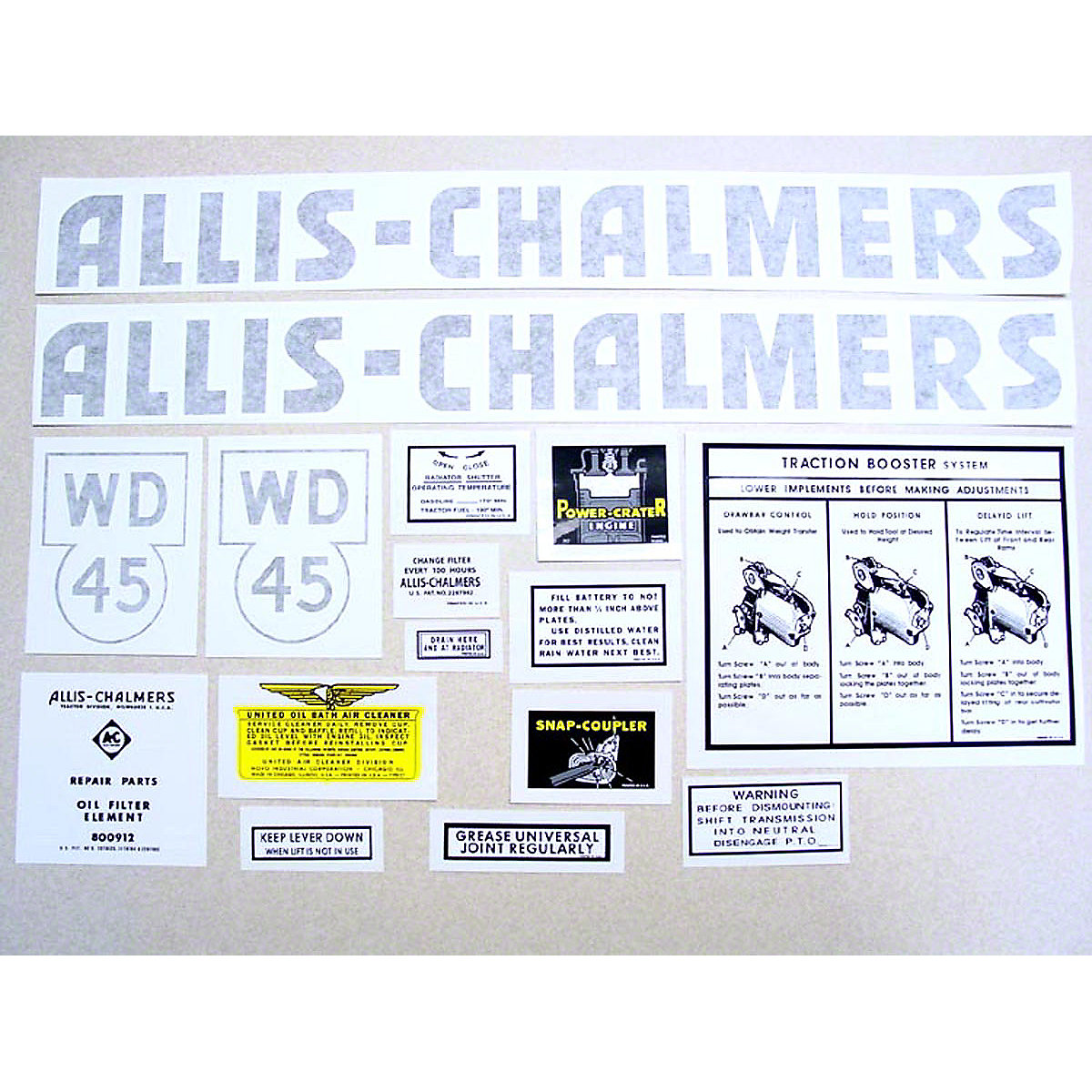 Vinyl Cut Decal Set For Allis Chalmers: WD45.