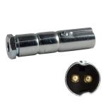 Fits various models; Replaces: 70227303
Releases from socket with approximately 20 Lbs. pull. Threaded cable grip prevents wires from being pulled loose from the plug for 12 through18 gauge wire.
Plated brass pins. Measures: 0.760" diameter, 3.045" total length and 0.340" hole diameter for wires.
Wires must be soldered or crimped.