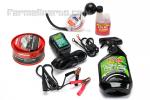 We have assembled this kit to include the items that we commonly use when winterizing a tractor.   We have winterized many tractors over the years and these are the best products that we have found for the job. 

1. 6 or 12 volt Float charger- the float charger will keep your battery charged during the winter. Charger automaticlly detects 6 or 12 volts. 
- After reaching peak 14.4 VDC, charge automatically switches to 13.2 float voltage
- When voltage drops below 12.6 VDC, charging resumes at 14.4 VDC
- Two color LED indicates state of charge
- Reverse polarity protected and spark proof
- 12volt output cord

2. Fuel stabilizer- We use Sta-bil brand fuel stabilizer which prevents gas from turning to turpentine.

3. Tire shine, will protect those expensive to replace tires.

4. Wax For your paint

5.  Anti freeze tester.  You don't want your block to freeze and crack.


