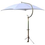 Deluxe White Tractor Umbrella With Brackets. Four oil-tempered spring steel bows are locked into place with individual spring clips, providing ease of operation and a rigid framework for the cover. Frame constructed of tubular steel. All metal parts, including frame and mounting brackets, zinc plated for rust resistance and lasting appearance. 54" square cover is made of durable polyester material. Each corner is double reinforced and has heavy steel grommets. Complete with universal mounting bracket. NOTE: Can be mounted on side of fender, rear end / axle housing, foot platform. Fits tractors, combines, swathers and Industrial equipment.
