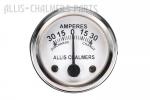 This gauge was used on Allis-Chalmers B, C, CA, G, RC, WC, WF, WD, WD45, WD45 Diesel, D10, D12, D14, D15, D17, D19, D21, H3, HD3, 170, 175, 180, 185, 190, 190XT, 200, 210 and 220.
 White face, "ALLIS CHALMERS"  on the face and a chrome bezel.  Allis Chalmers part numbers #220987, 228717, 240987 and 254407.
