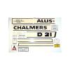 Decal Set For Allis Chalmers: D21 II Series Tractors 1965 To 1969